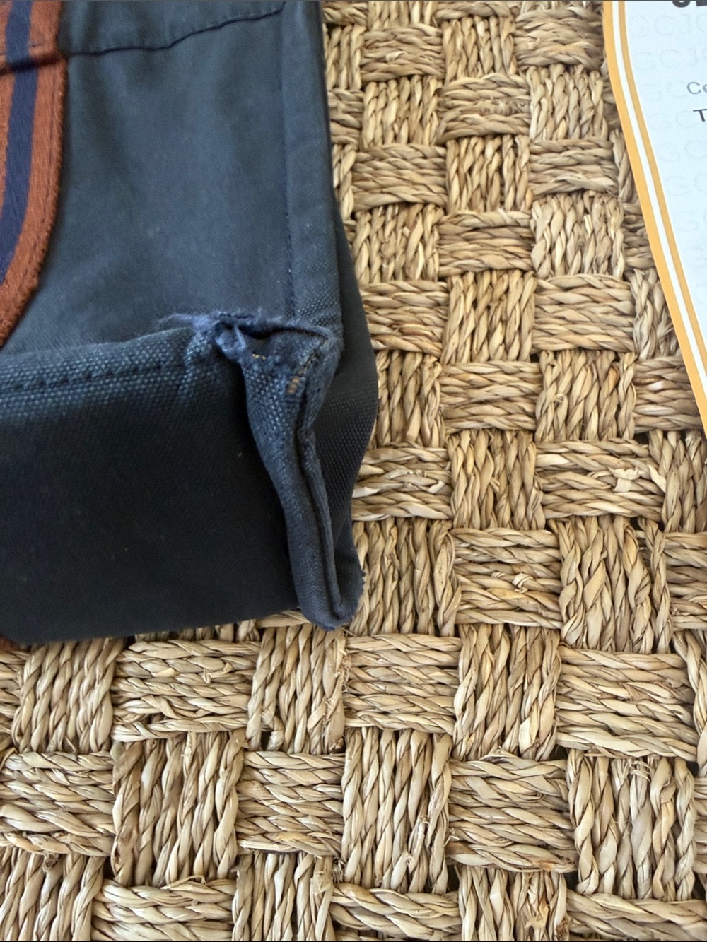 Hermes 2000s MM Fourre Tout Canvas Tote Bag with Striped Handles - Navy & Brown - Picture 8 of 10